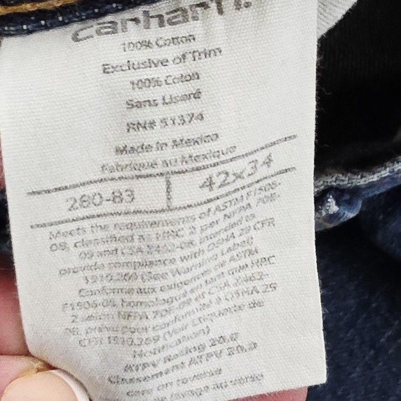 Carhartt FR Jeans Mens 42x34 Blue Flame Resistant Denim Work Pants Workwear FR - Picture 6 of 12